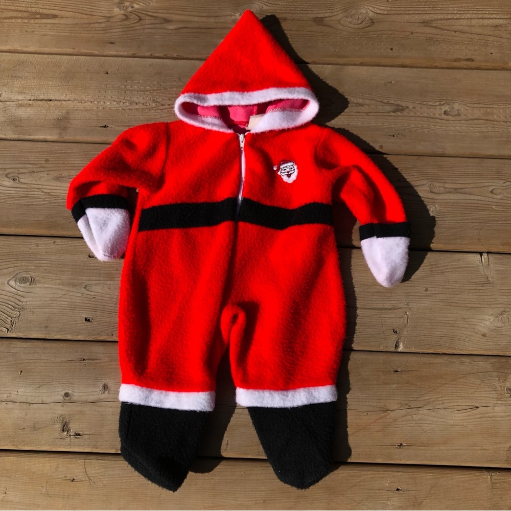 Vintage Santa Suit Festive Fleece Baby Outfit Newborn One Piece Kids Club Retro